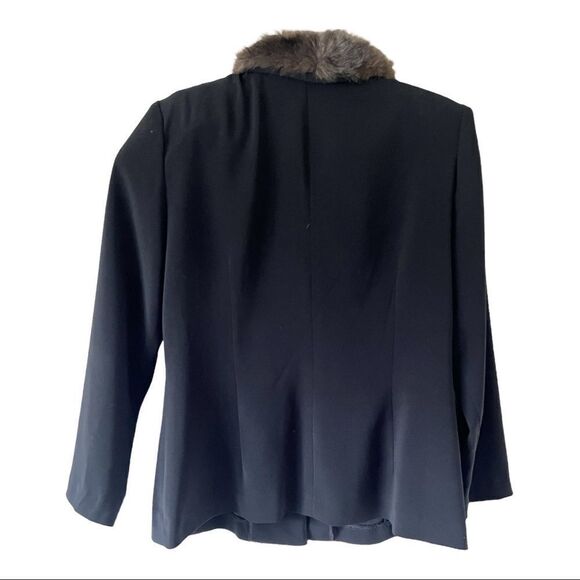 Positive Attitude Black Button Down Faux Fur Blazer Jacket Size 14 Petite - Picture 2 of 7